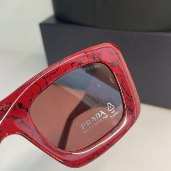 - New Authentic PRADA Acetate Symbole Sunglasses SPR 13Z Red Marble - Picture 9 of 12
